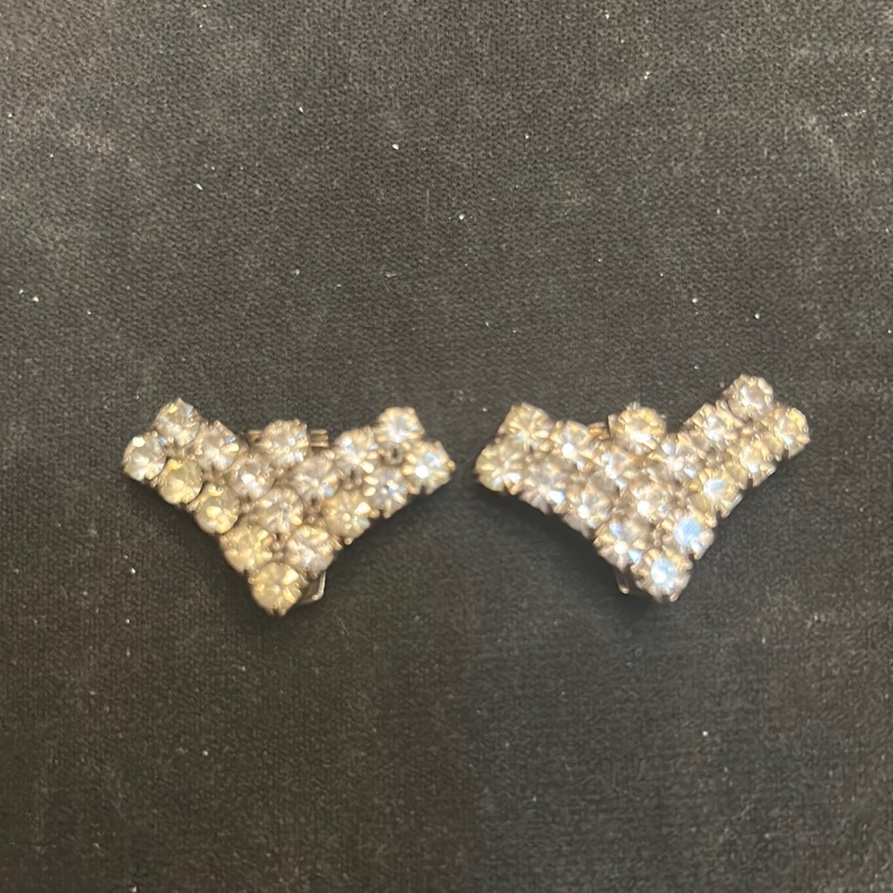 Vintage Bluette shoe clips with clear stones silver tone made in France